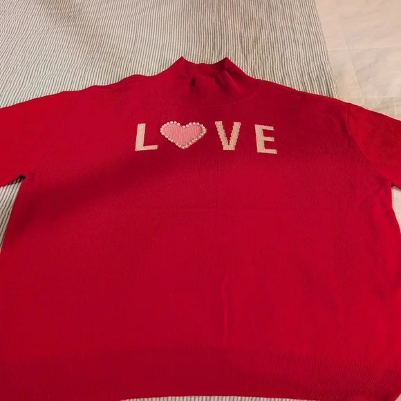 CASHMERE red 'love', Pink Heart With Faux Pearl Studs Sweater XL Charter Club - Picture 2 of 5